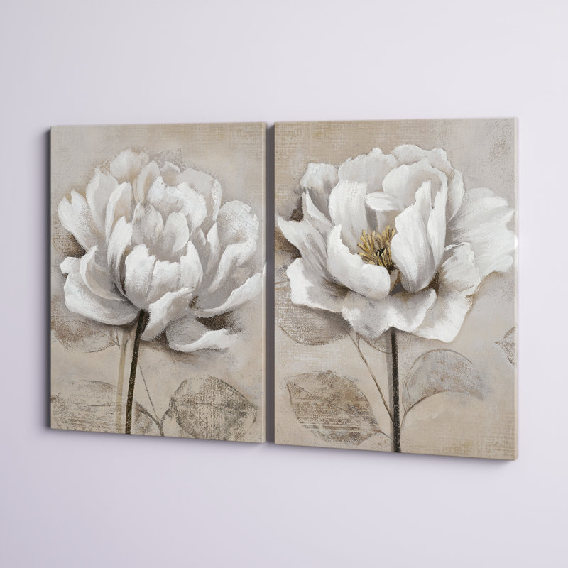 "Soft White I", ensemble de 2 reproductions d'art, H 40 po x l 60 po, Toile tendue, Sans cadre