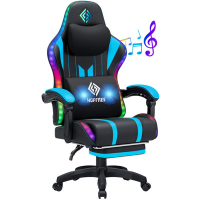 Ergonomic Massage Gaming Chair With Rhythmic RGB LED Lights And Bluetooth Speakers