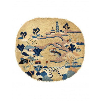 Tapis oriental en laine / coton beige fait à la main 1 pi 11 po x 2 pi Katarzyna
