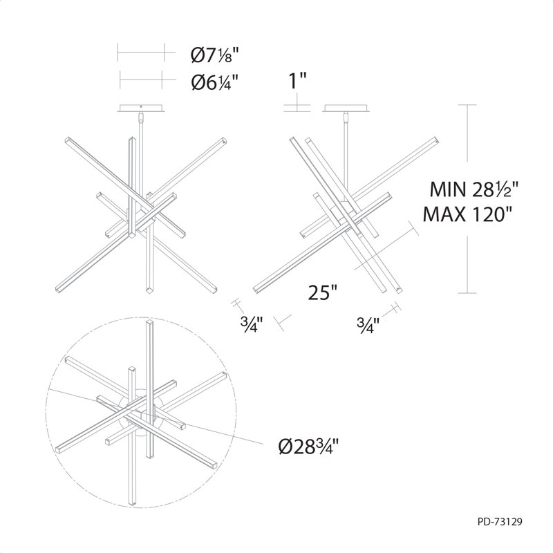 5- Light Sputnik Sphere LED Chandelier, 29", Brushed Nickel