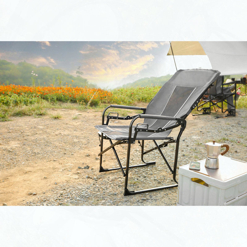 Heavy Duty Oversized Director''s Chair – Portable Folding with Side Table & Cup Holder, Grey, Gray