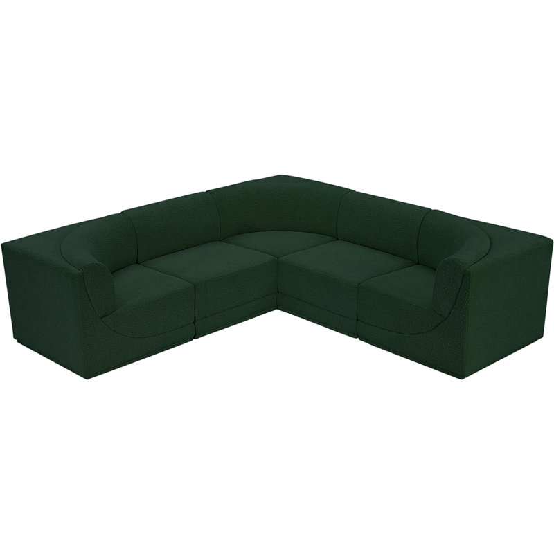 Ollie 5 - Piece Upholstered Sectional, Green Boucle Fabric