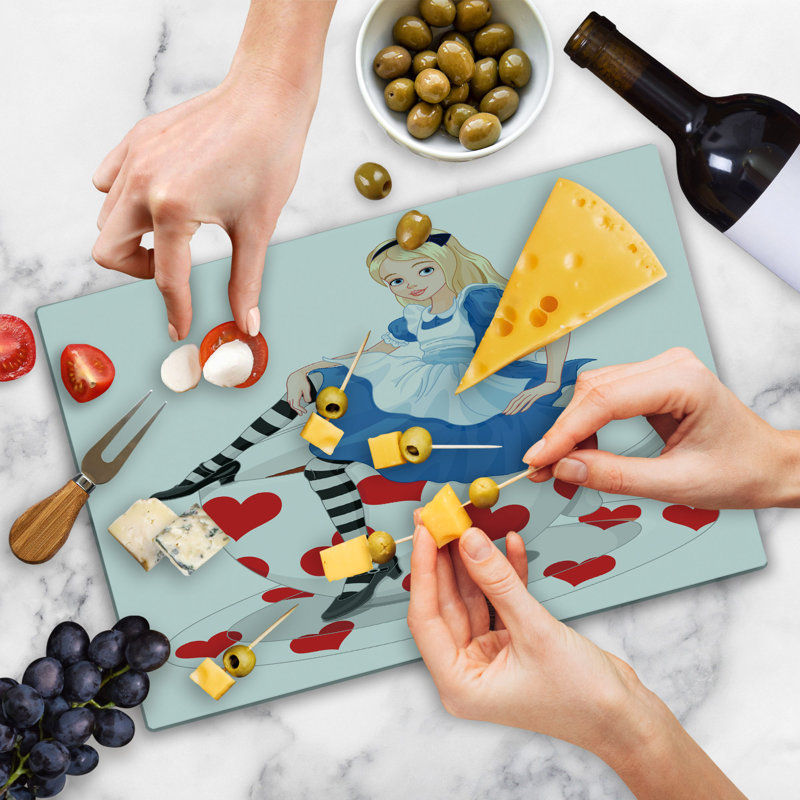 Ambesonne Alice in Wonderland Cutting Board Large Size Lady with Tea Multicolor