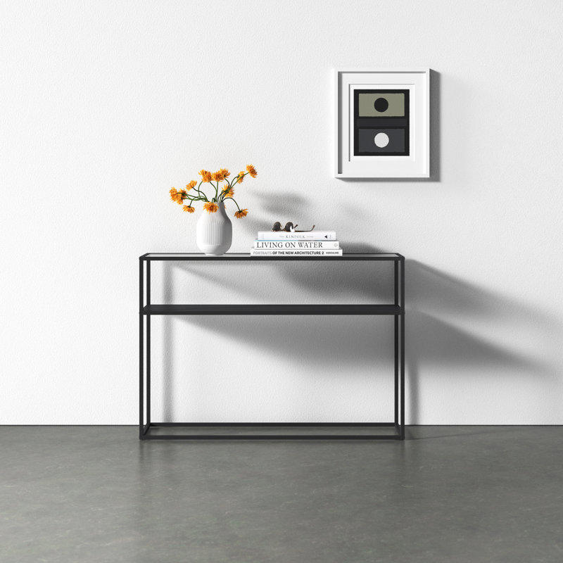 Duran 42'' Black Metal and Glass Console Table with Storage