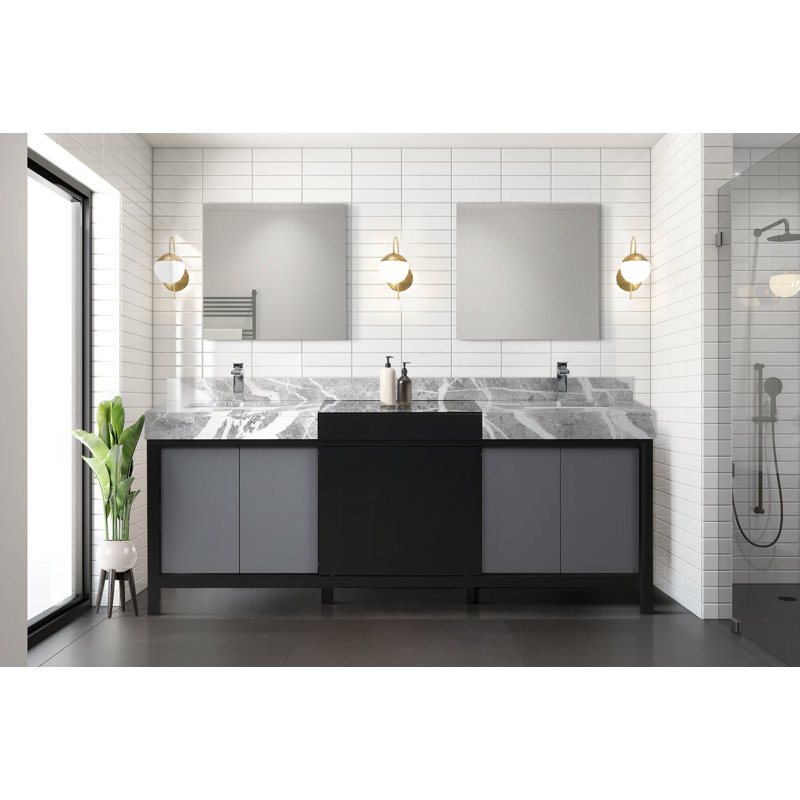 Zilara 84" Double Vanity with Castle Gray Marble Top and Black Faucet