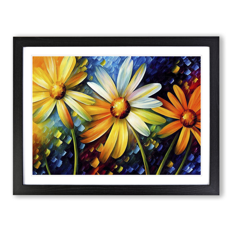 XH1022-6594X Daisy Flowers Vol.2 Abstract - Single Picture Frame Painting, Black, 46cm H x 64cm W x 2cm D
