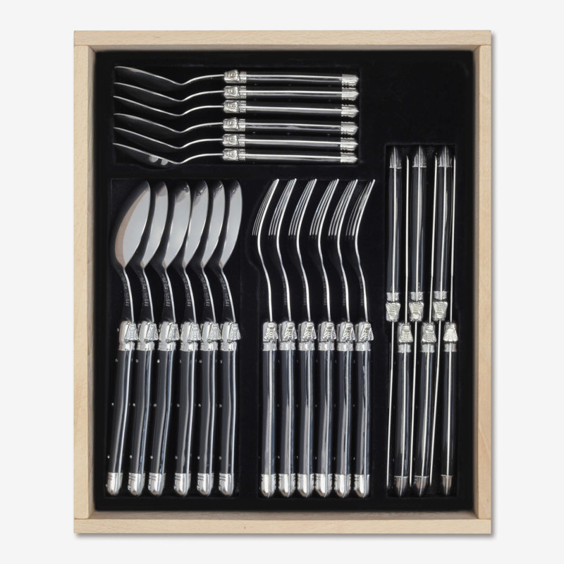 Ebern Designs Minie 24 Piece Cutlery Set , Service for 6, Black