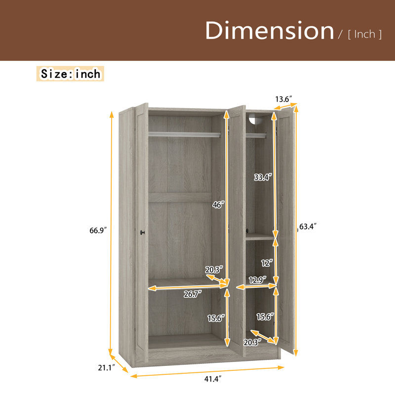 Armoire à 3 portes avec tablettes, Gris