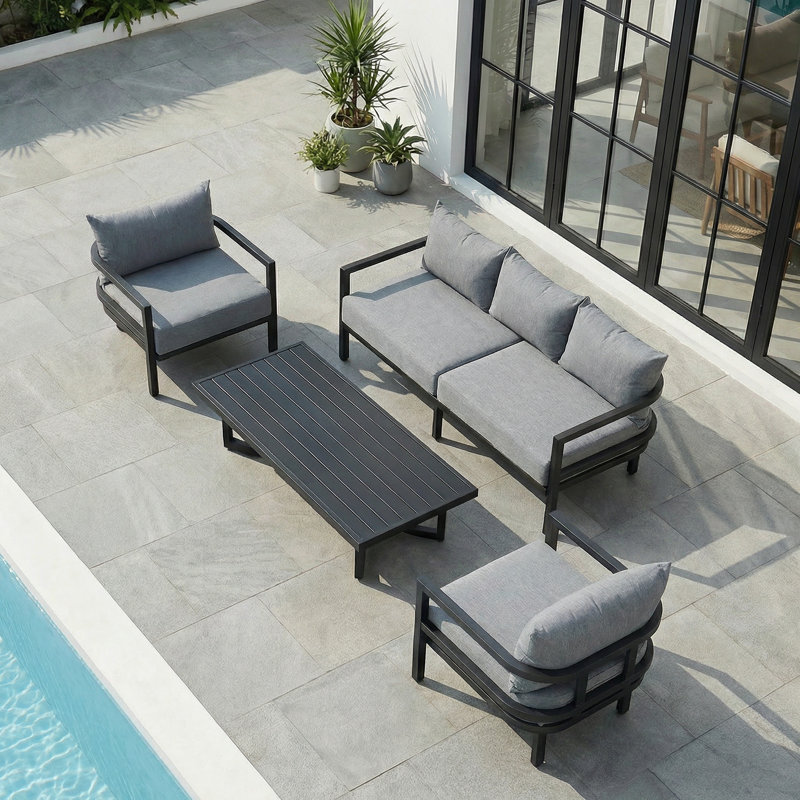 Anti-Rust Steel Patio Sofa Conversation Set with Coffee Table, Waterproof Outdoor Seating with UV-Resistant Cushions