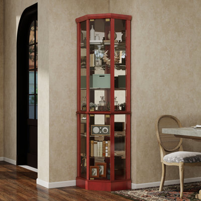 6 Shelf Corner Curio Cabinet with Lighted System Adjustable Tempered Glass Shelves and Mirror Back(E26 light bulb not included)