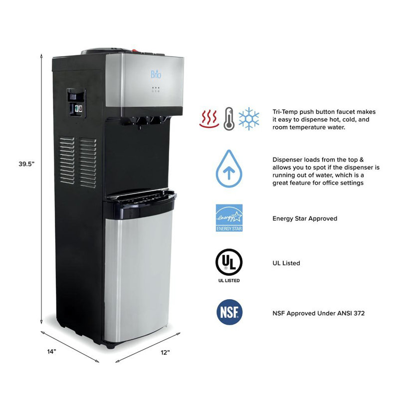 Brio Silver Stainless Steel Top Loading Water Cooler Dispenser with Child Safety Lock