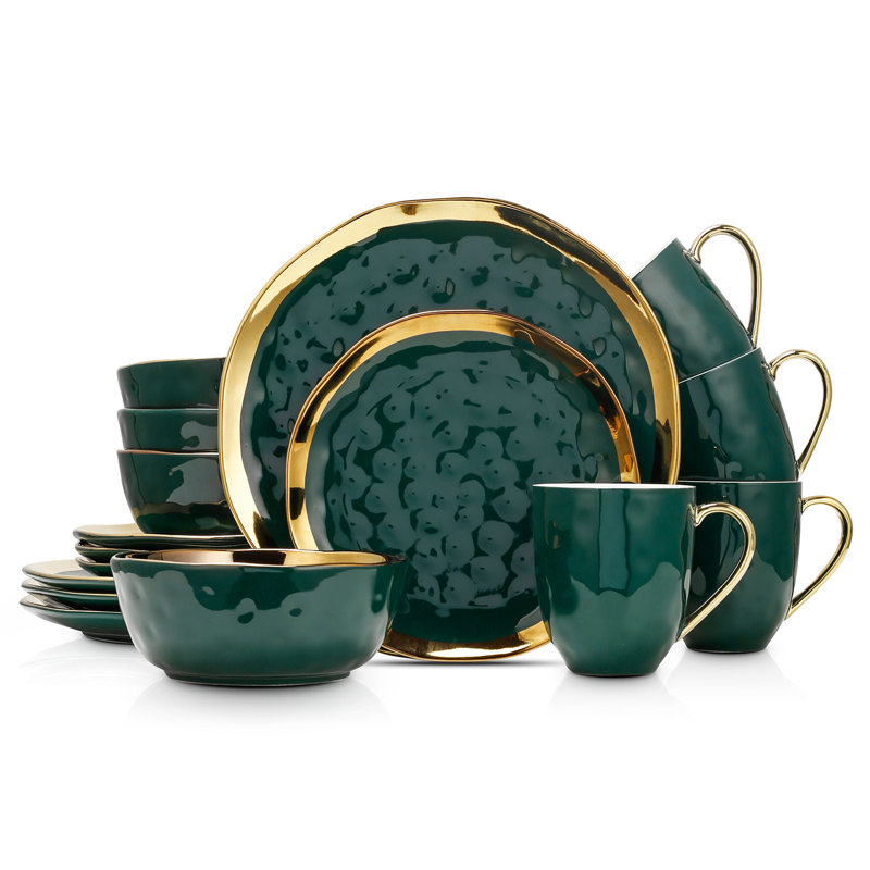 Stone Lain Florian 16-Piece Dinnerware Set Porcelain, Green