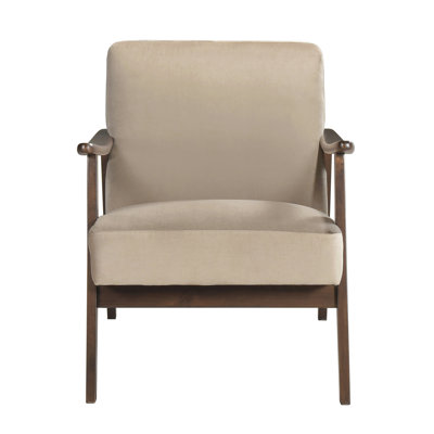 Accent Chair In Mid-Century Modern Design, Brown Velvet Cloth, Dark Walnut Finish Solid Wood Frame, Foam Seat Upholstery, Cushions For A Luxurious Fee