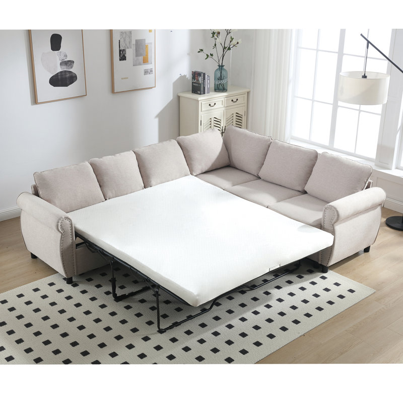 Canapé-lit modulaire en L polyvalent pour les salons spacieux, Beige