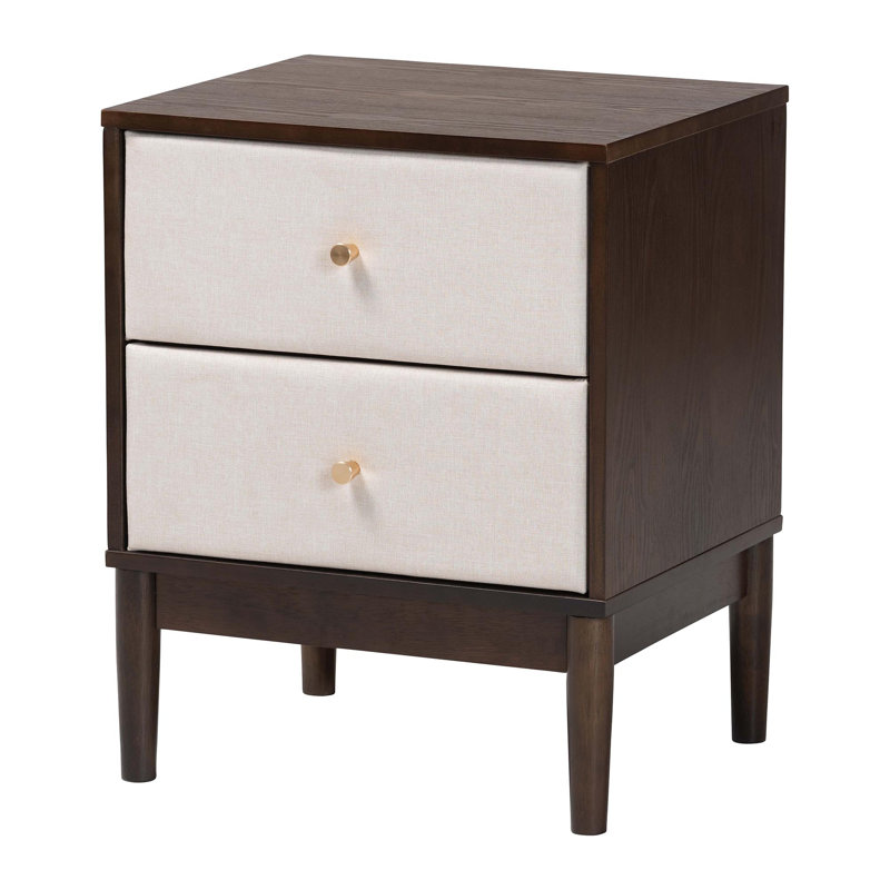 Allenport Baxton Studio Nikolai Mid-Century Beige Fabric And Wenge Brown Wood 2-Drawer Nightstand