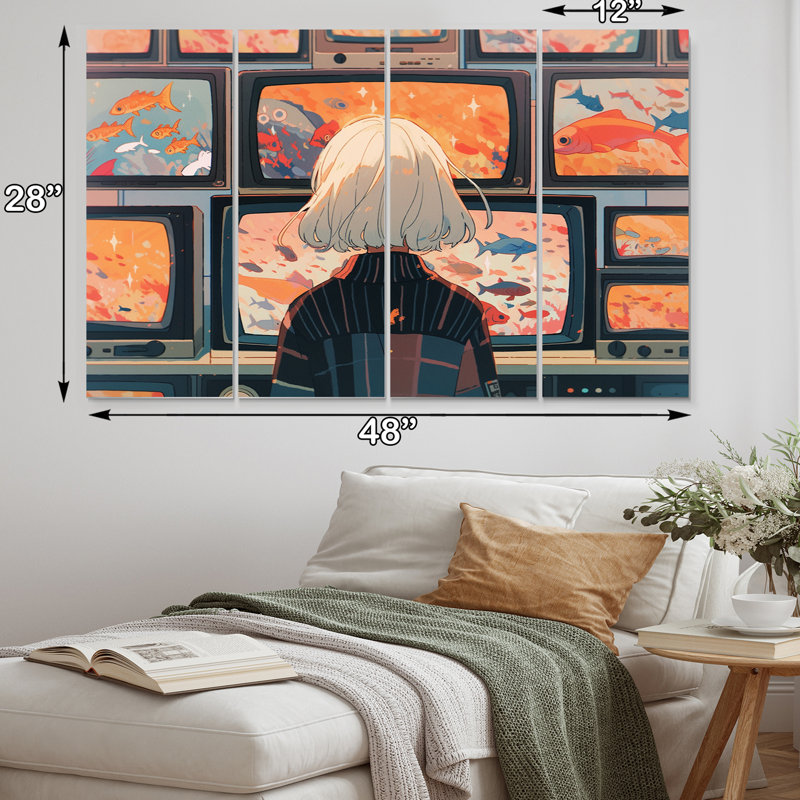 Marjorie - art mural portrait sur toile - 4 panneaux