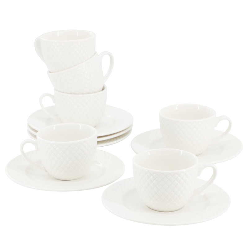  Sol 12 Piece 3 Ounce Porcelain Espresso Cup with Saucer Set in White