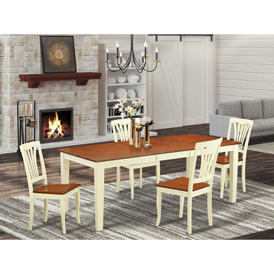 Ensemble de table de salle à manger 5 pièces comprenant une table de cuisine rectangulaire avec rallonge papillon et 4 chaises de salle à manger, babeurre et cerise