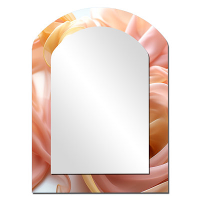 Gentle Pink Smooth Fabric Wave I - Liquid Ink Asymmetrical Mirror, Pink Arch Unique Wall Mirror, Printed Metal Art