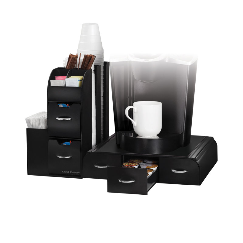Mind Reader Single Serve Coffee Pod Drawer and Cup Condiment Set, 2 Pcs., 36 Pod Capacity, 5.35"L x 11.25"W x 11.15"H
