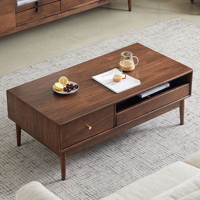 Table basse en bois de chêne massif avec rangement mixte