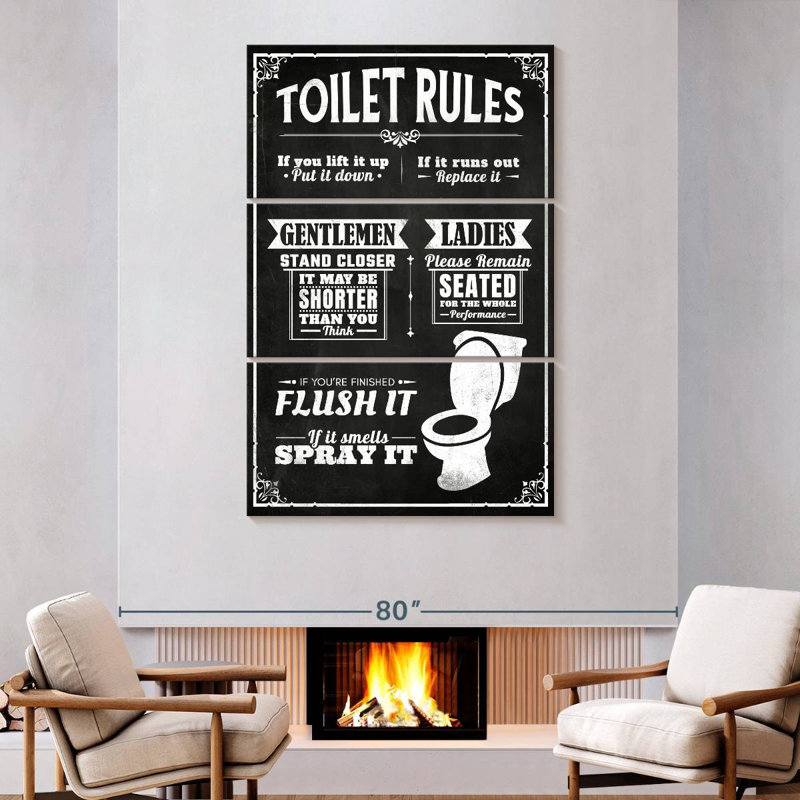Ensemble 3 pièces d'humour et de citations de salle de bain, H 74 po x l 48 po x P 1,25 po