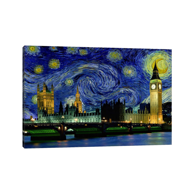 London, England Starry Night Skyline by 5by5collective - Wrapped Canvas Painting, 30.48 cm H x 45.72 cm W