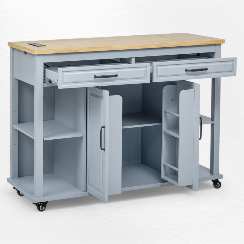 Kitchen Island with Extendable Dining Table, Gray Blue