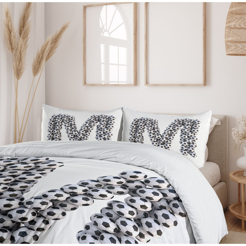 Black and White Soccer Ball Queen Duvet Cover Set