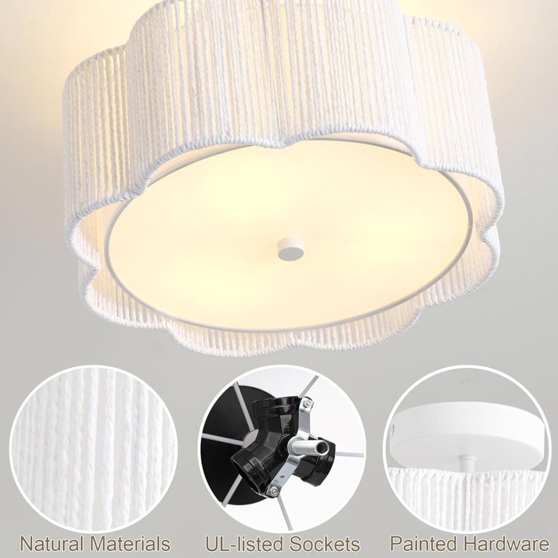 Rattan Ceiling Light Fixtures Flush Mount 3-Light Boho Light Fixtures Ceiling Mount For Bedroom Close To Ceiling Light Modern Rattan Chandelier Lighting(White)