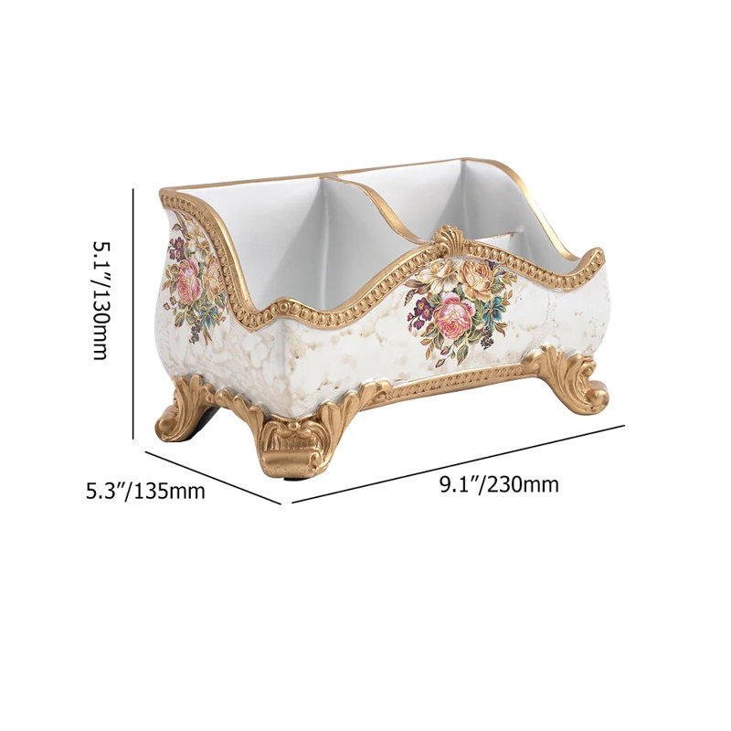 Retro European Style Golden 3 Compartment Remote Control Storage Box Desktop Storage Box