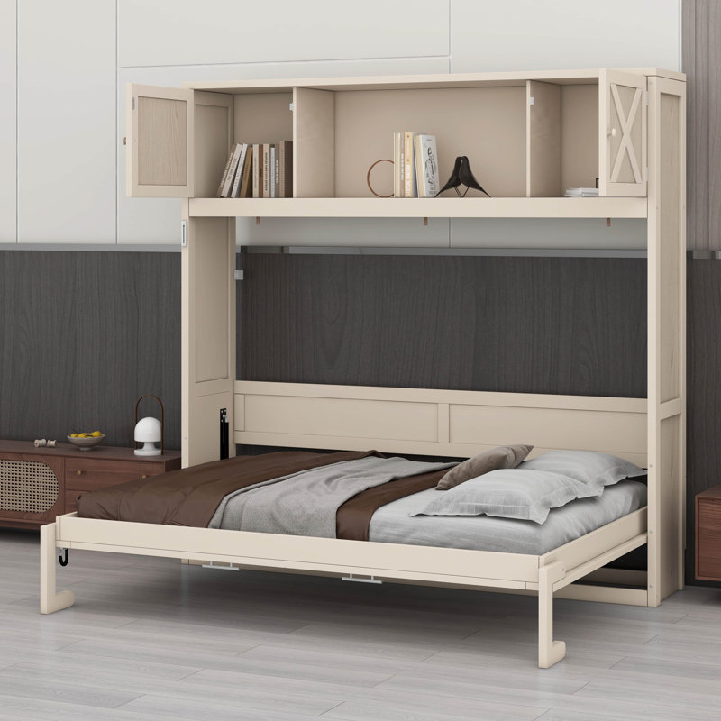 Lit escamotable double - Armoires de rangement incluses