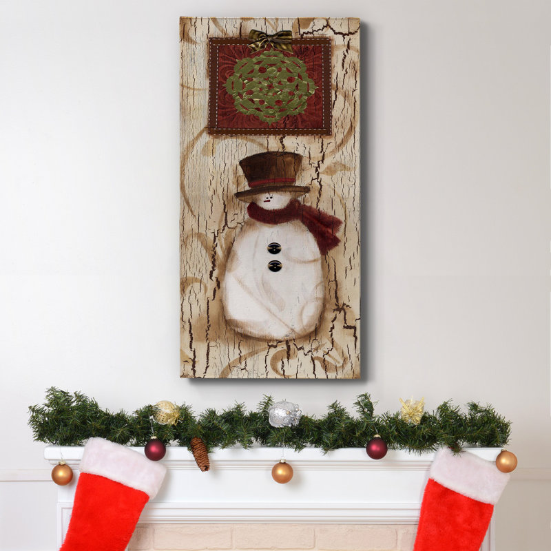 Toile tendue avec châssis de bonhomme de neige rétro - prêt à accrocher, H 16 po x l 8 po x P 1 po