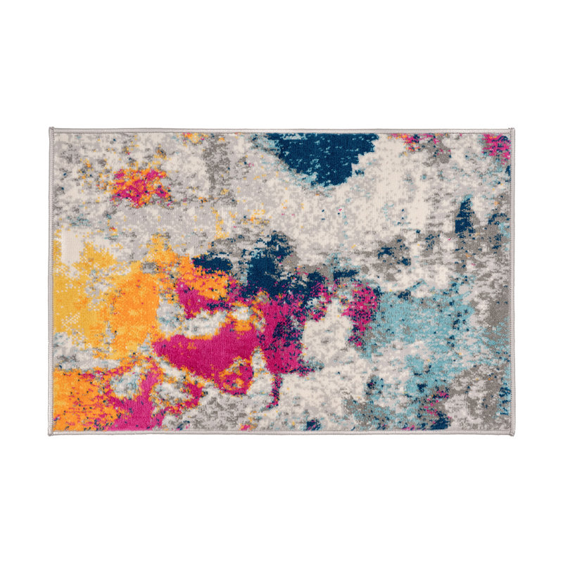 Noires Abstract Ivory/Gray/Blue Area Rug, Rectangle 2' x 3'