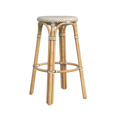 Alastair 30" Rattan Bar Stool - White/Tan Dot / Natural Rattan Frame