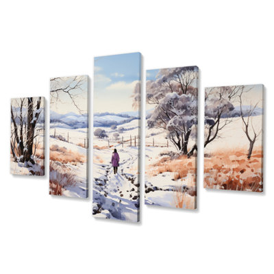 Native Art Winters Solitude II - reproduction d'art sur toile Native American - 5 panneaux