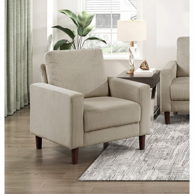 Chaise de salon contemporaine en velours côtelé taupe avec coussin confortable en bois massif 1pc, Taupe