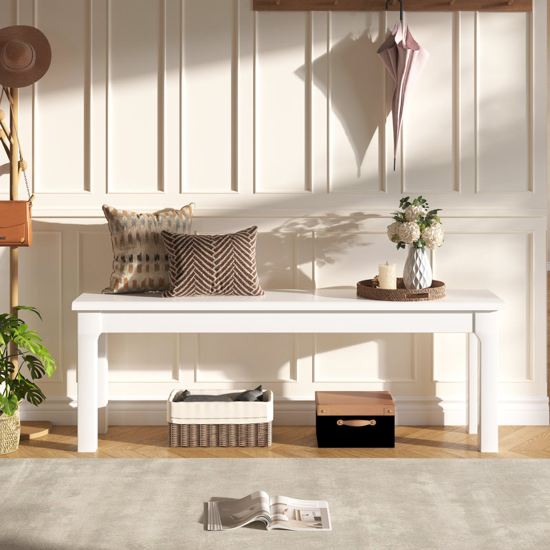 63 Inch Solid Wood Dining Bench Multi Use Entryway End of Bed Bench, 17.7" H x 63" W x 14.2" D, White