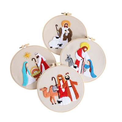 4Pcs/Set Embroidery DIY Material Package Kit Flower Pattern Cross Stitch Table Painting Hanging Picture With Hoop 11.7", A5