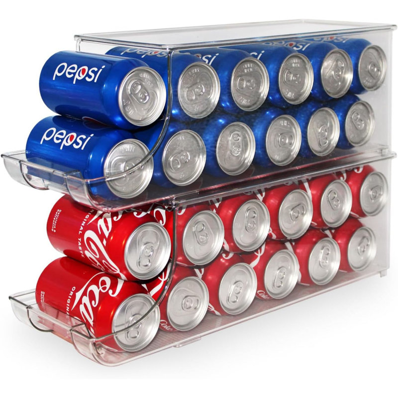 Soda Can Organizer with Lids, Stackable Soda Can Dispenser for Refrigerator