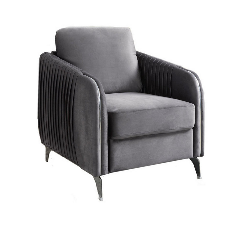 Fauteuil d'appoint en velours chic et moderne Ethla City, Mélange de polyester gris