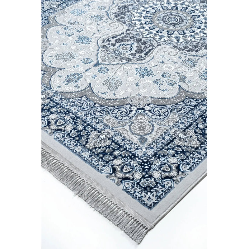 Rectangle Floral Area Rug, Blue, Rectangle 60 x 110 cm