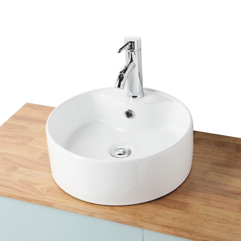 Meuble-lavabo en bois massif de 32 po, double tiroir + porte simple, lavabo rond en céramique, miroir bleu, grand espace de rangement, 40 po x 40 po x 6 po, atmosphère fraîche de 20 lb, largeur de 40 po, poids 20