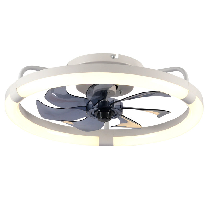 Ventilateur de plafond moderne à DEL avec lumière et télécommande, fandelier à anneaux à intensité variable, ventilateur de plafond encastré à profil bas, ventilateur de plafond minimaliste blanc pour la cuisine du salon de la chambre à coucher