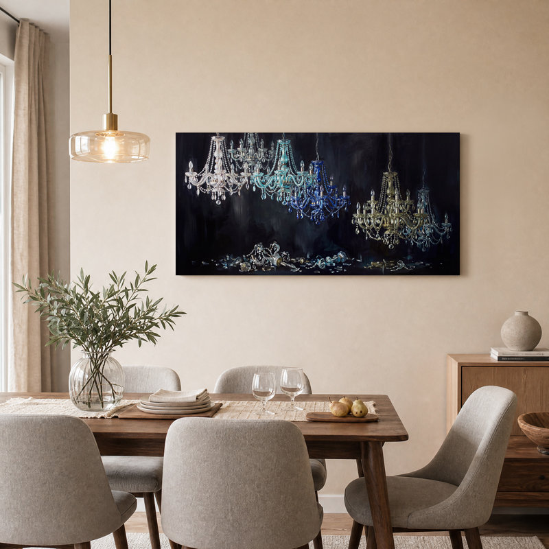 Art mural sur toile en verre bleu et doré, L 46 po x H 24 po