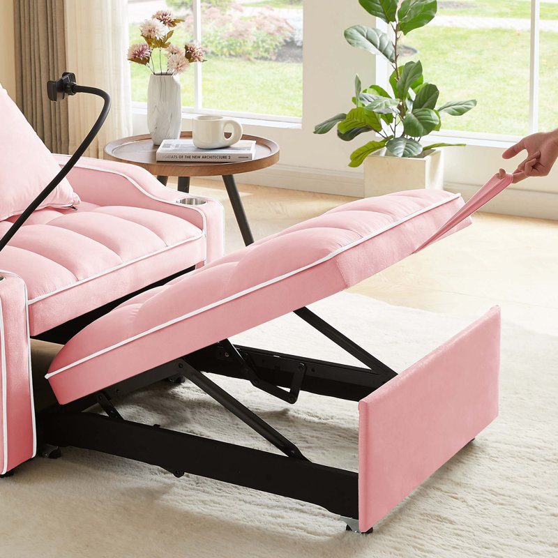 Fauteuil convertible convertible, Velours rose