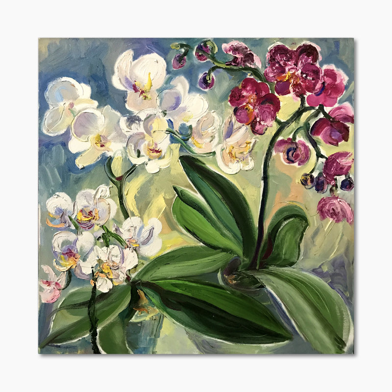 Fleurs d'hibiscus pastel - reproduction d'art sur toile, H 16 po x l 16 po x P 1 po, Toile tendue