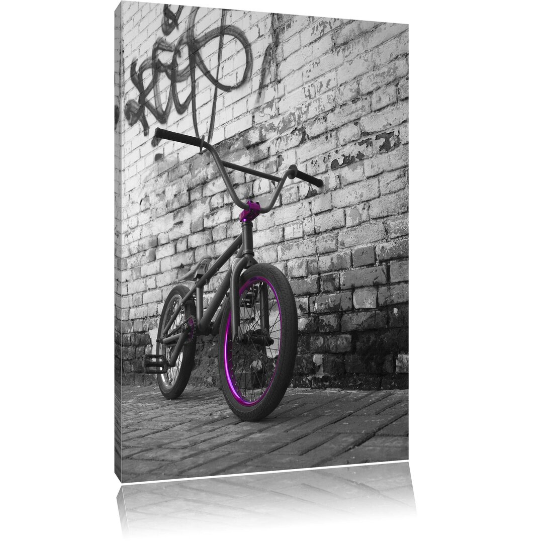 Leinwandbild Bmx Fahrrad Graffiti in Schwarz/Weiß