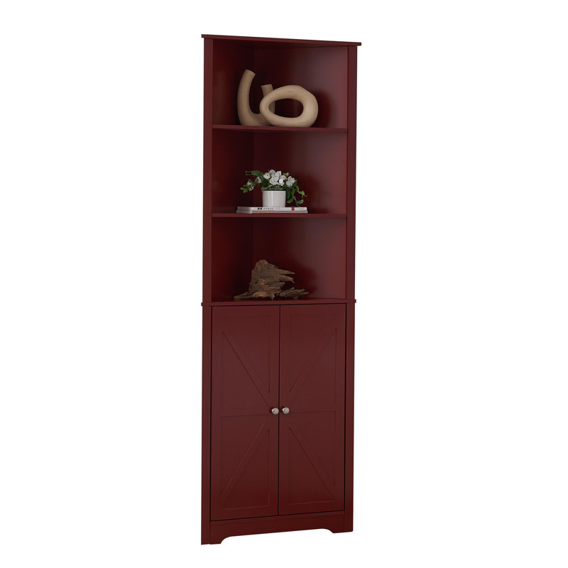 Grande armoire d'angle en bois avec 2 portes et 5 tablettes, organisateur de rangement autoportant pour la salle de bain, la cuisine, le salon ou le bureau