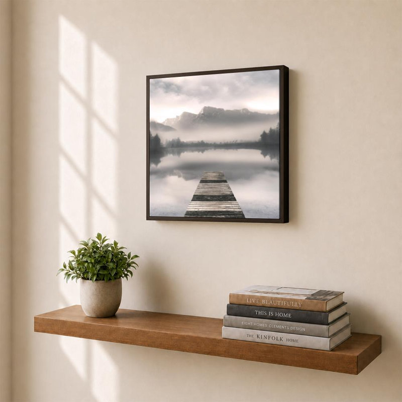 «Serene Dock» par Irene Weisz - impression sur toile, H 24 po x l 24 po, Cadre plat flottant, Brun